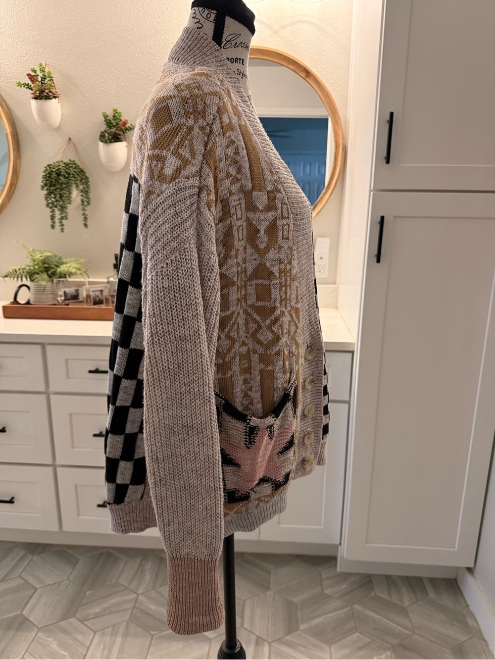 Pilcro Anthropologie Mash-Up Cardigan Sweater Checkerboard Size S - Picture 6 of 9